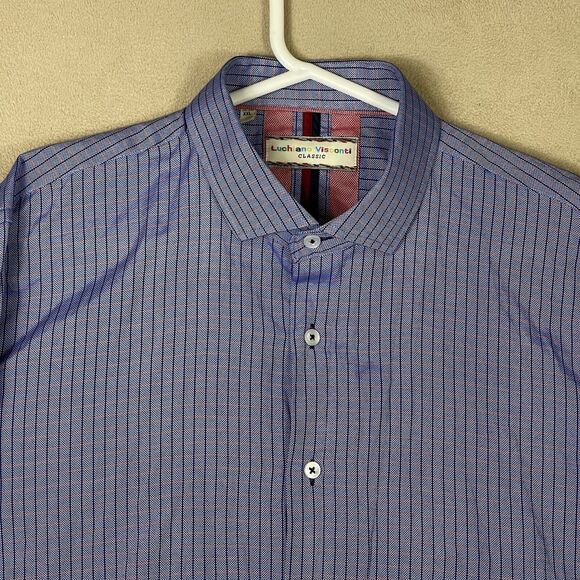 Luchiano‎ Visconti Shirt Mens XXL Blue Striped Casual Button Up Preppy Adult - Picture 2 of 10